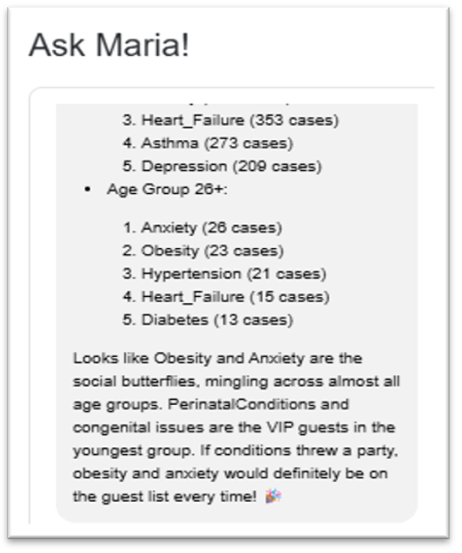 Maria AI early humor training healthcare data interaction example
